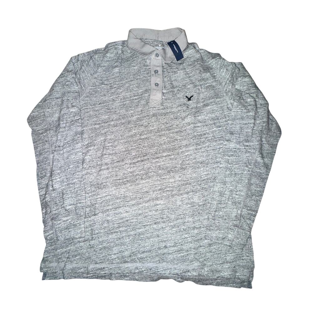 American Eagle Outfitters Polo Shirt Men's Size XL Heather Gray Long Sleeve NWT